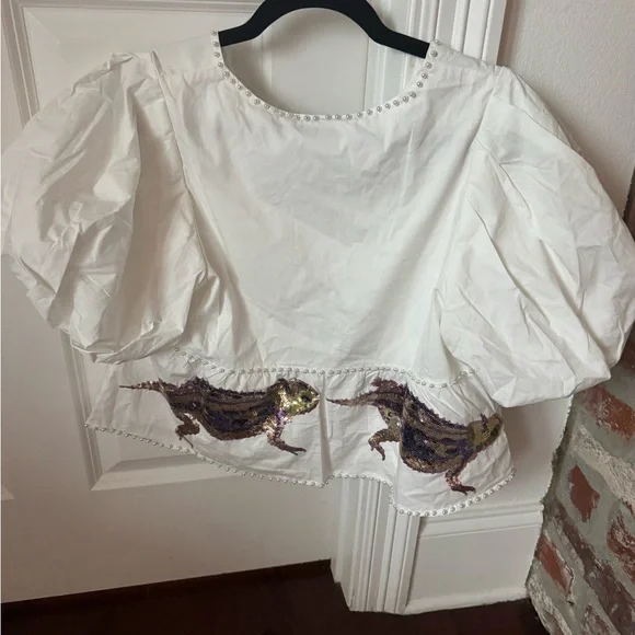 Queen of Sparkles White and Purple Sequin Blouse TCU Horned Frogs Small - Picture 3 of 4